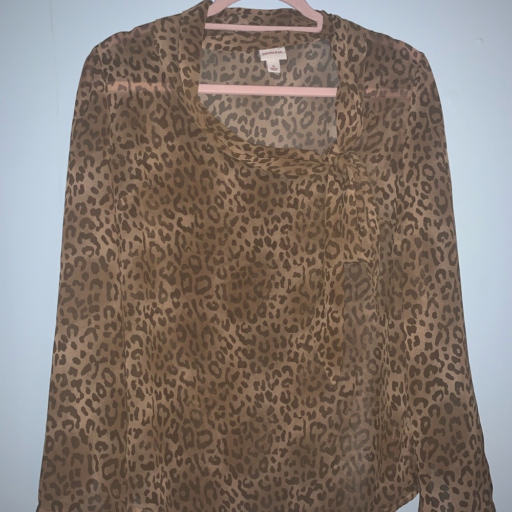 Brown Leopard Print Sheer Blouse